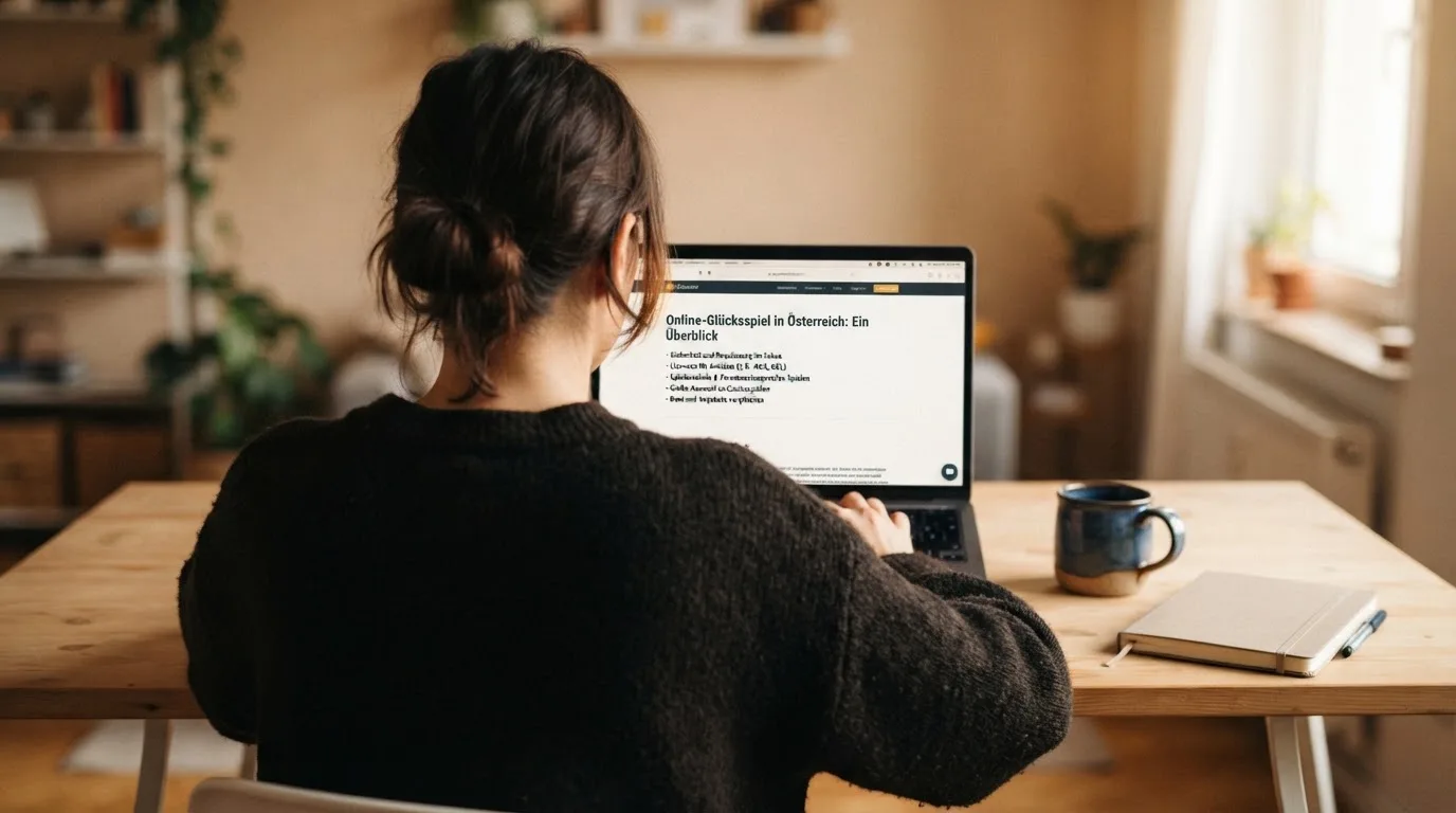 Person am Laptop liest eine Übersichtsseite zu Glücksspielen im Internet — 20 euro bonus ohne einzahlung casino