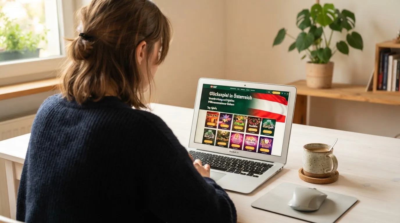 Person am Laptop liest eine Übersichtsseite zu Glücksspielen im Internet — beste online casino mit cashtocode bezahlen