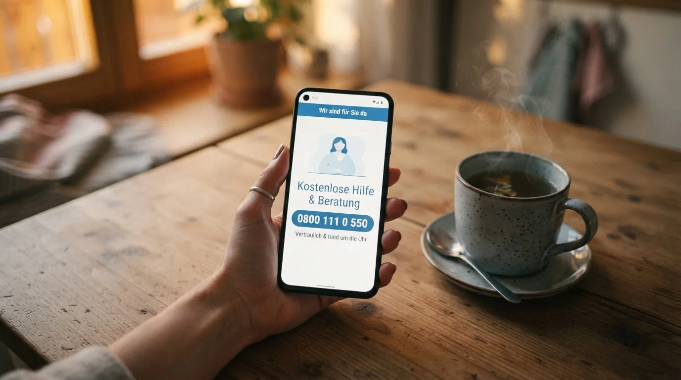Hand hält ein Smartphone, daneben eine Tasse Tee, ruhige Abendstimmung am Küchentisch — beste online casinos echtgeld